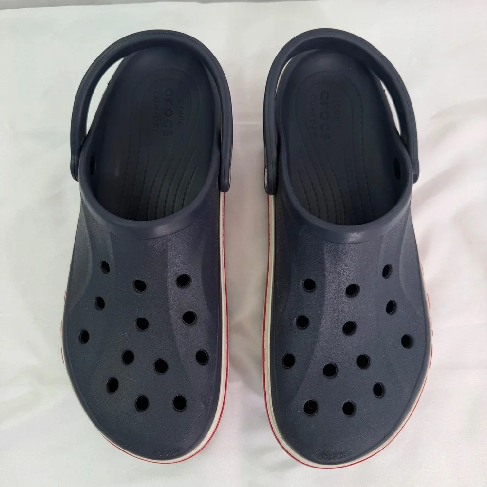 Crocs Bayaband Clog Navy Blue Red White Logo Mens Size 13 Slip On Shoes